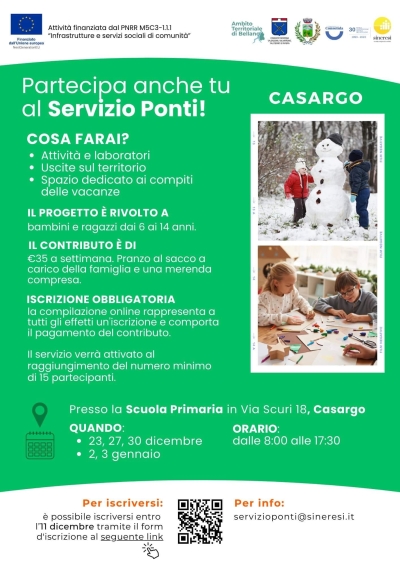 APERTE LE ISCRIZIONI AL SERVIZIO PONTI INVERNALE DI CASARGO