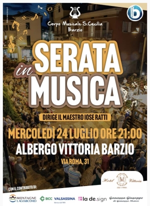 DOMANI SERA A BARZIO SERATA IN MUSICA CON IL CORPO MUSICALE SANTA CECILIA