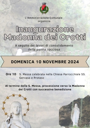 DOMANI A CORTENOVA INAUGURAZIONE ALLA &quot;MADONA DI CROTT&quot;