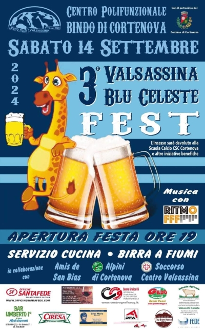 QUESTA SERA A CORTENOVA LA FESTA BLU CELESTE