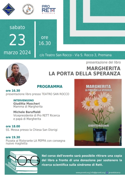 A PREMANA SABATO 23 MARZO PRESENTAZIONE DEL LIBRO &quot;MARGHERITA, LA PORTA DELLA SPERANZA&quot;