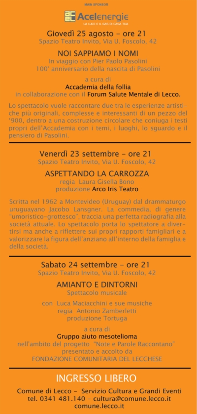 A LECCO DA OGGI LA CULTURA PER IL SOCIALE