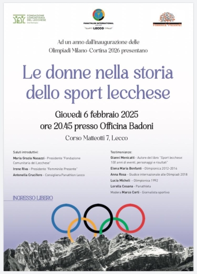 A LECCO IL 6 FEBBRAIO SERATA DEDICATA ALLE DONNE DELLO SPORT LECCHESE