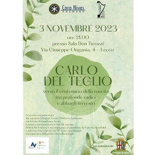 IL 3 NOVEMBRE IN SALA TICOZZI SERATA DEDICATA A CARLO DEL TEGLIO