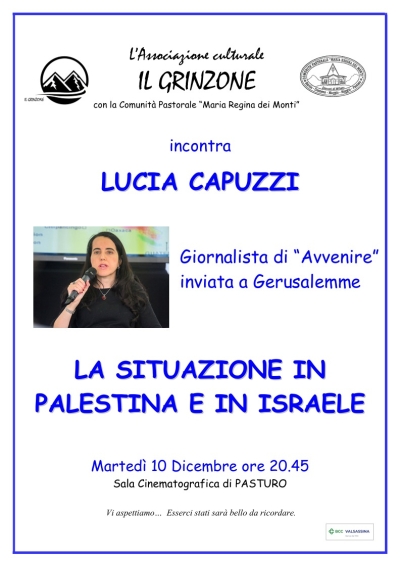 LUCIA CAPUZZI A PASTURO: APPUNTAMENTO RINVIATO AL 10 DICEMBRE