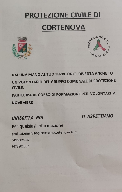 LA PROTEZIONE CIVILE DI CORTENOVA CERCA VOLONTARI