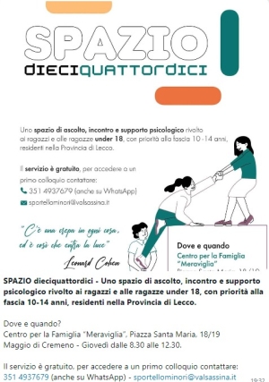 &quot;SPAZIO DIECIQUATTORDICI&quot;: AL CENTRO MERAVIGLIA DI MAGGIO A SUPPORTO DEGLI UNDER 18