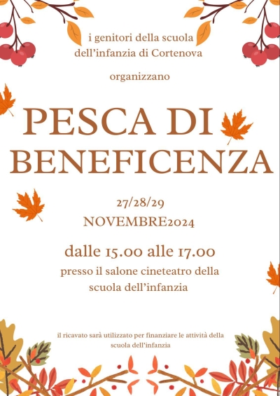 SCUOLA D&#039;INFANZIA DI CORTENOVA: SETTIMANA PROSSIMA PESCA DI BENEFICENZA