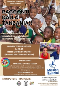 GIOVEDI&#039; 25 A COLLE BRIANZA APPUNTAMENTO CON MISSION BAMBINI E I RACCONTI DALLA TANZANIA